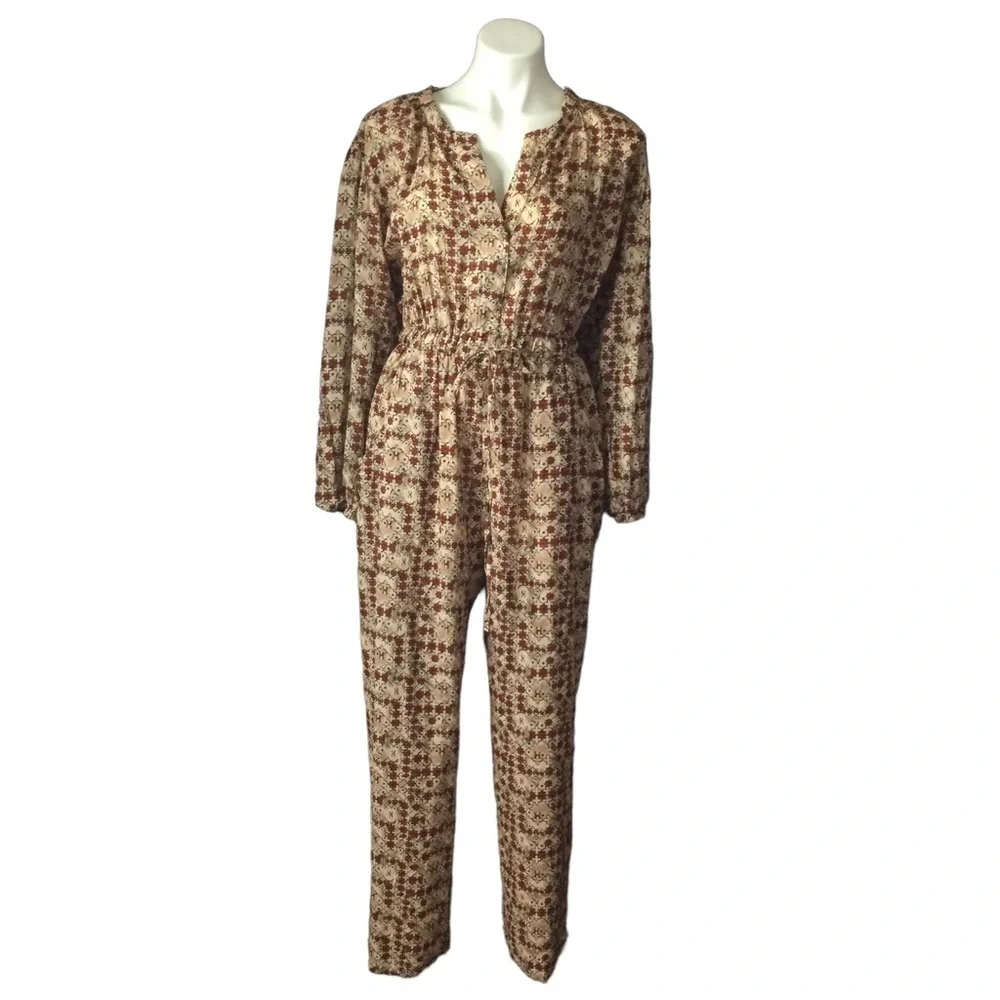 Symmetry Kaleidoscope Geometric Flowy‎ 100% Cotton Jumpsuit Nwt